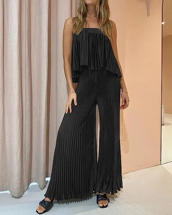 Exclusive Hunter Green Pleated Strapless Wide Leg Jumpsuit