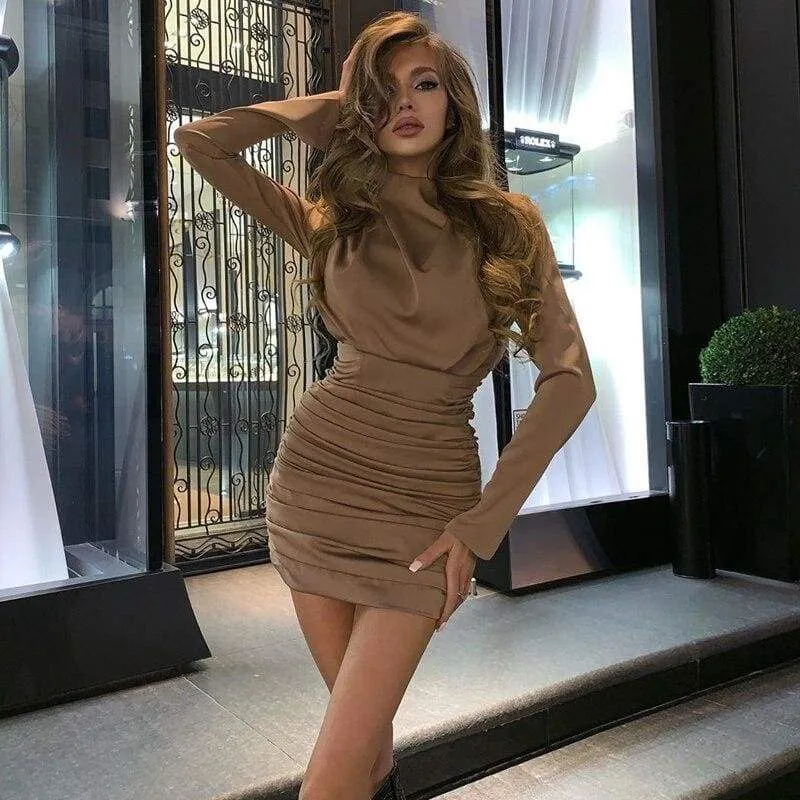 FashionSierra - Women Autumn Bodycon Long Sleeve Dress Fashion Elegant Ladies Evening Party Casual Slim Fit Mini Pleated Dress