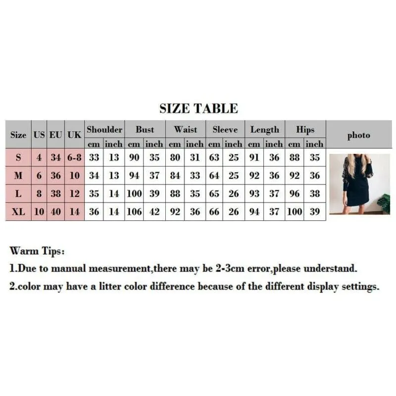 FashionSierra - Women Mesh Puff Polka Dot Long Sleeve Ribbed Dress Autumn Casual Ladies High Neck Bodycon Party Mini Dresses