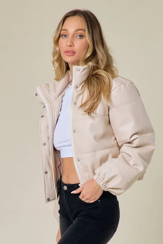 Faux Leather Puffer Jacket