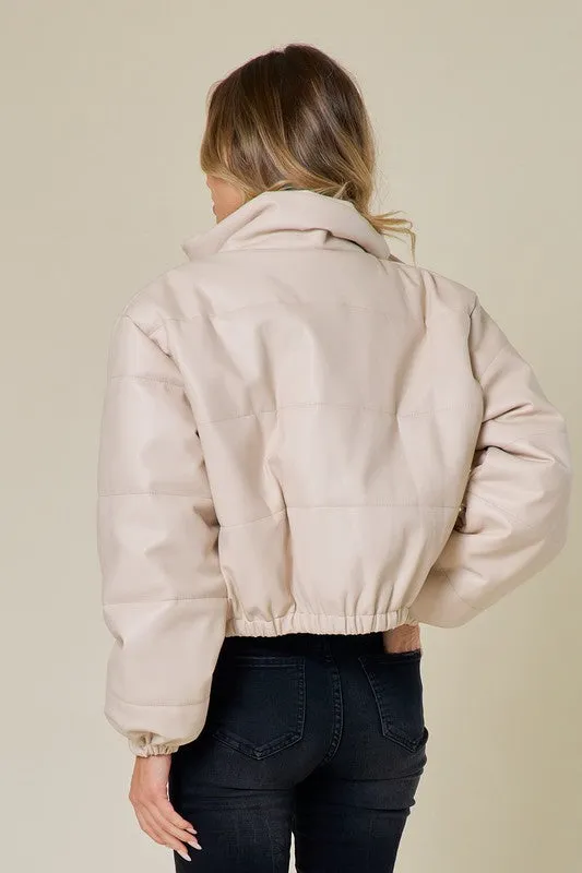 Faux Leather Puffer Jacket