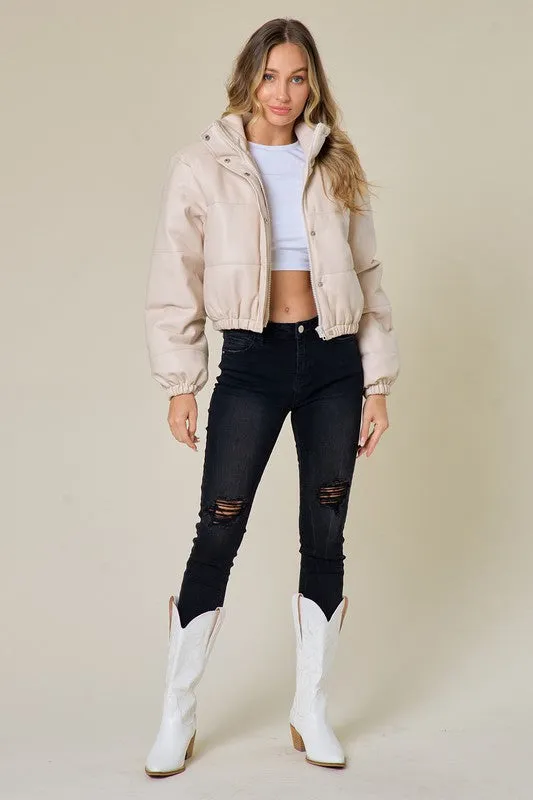 Faux Leather Puffer Jacket