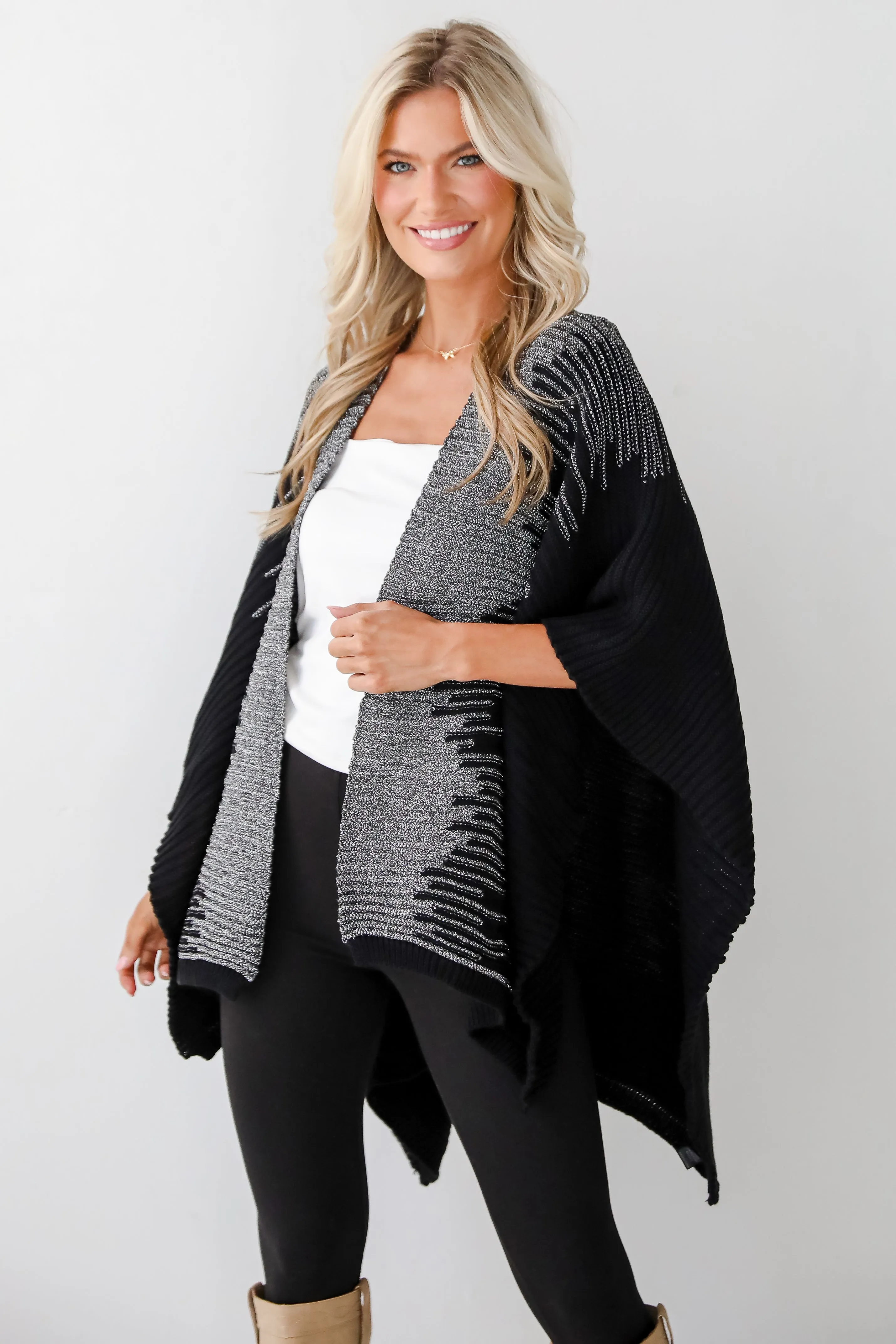 FINAL SALE - Luxe Intention Black Metallic Knit Shawl