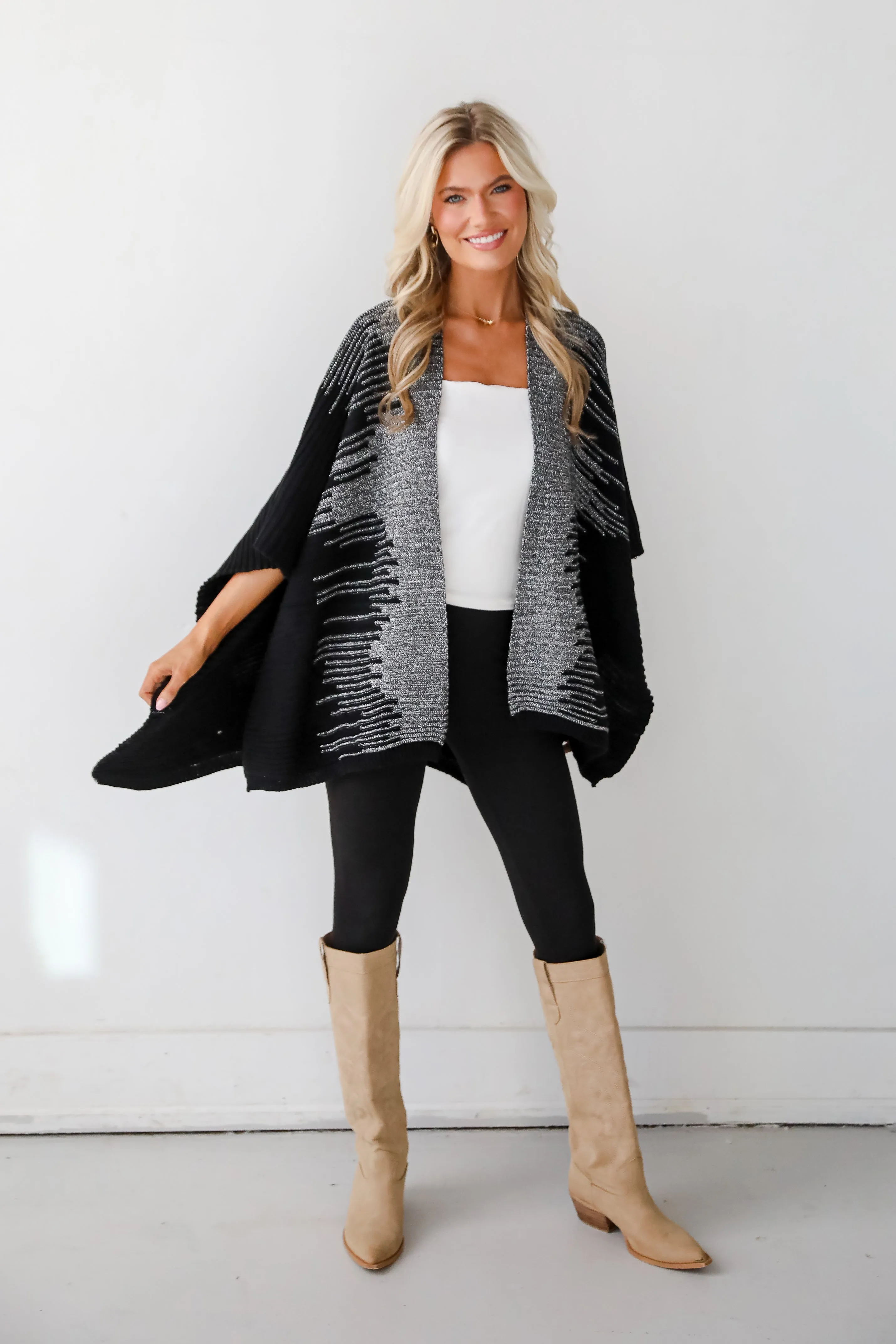 FINAL SALE - Luxe Intention Black Metallic Knit Shawl