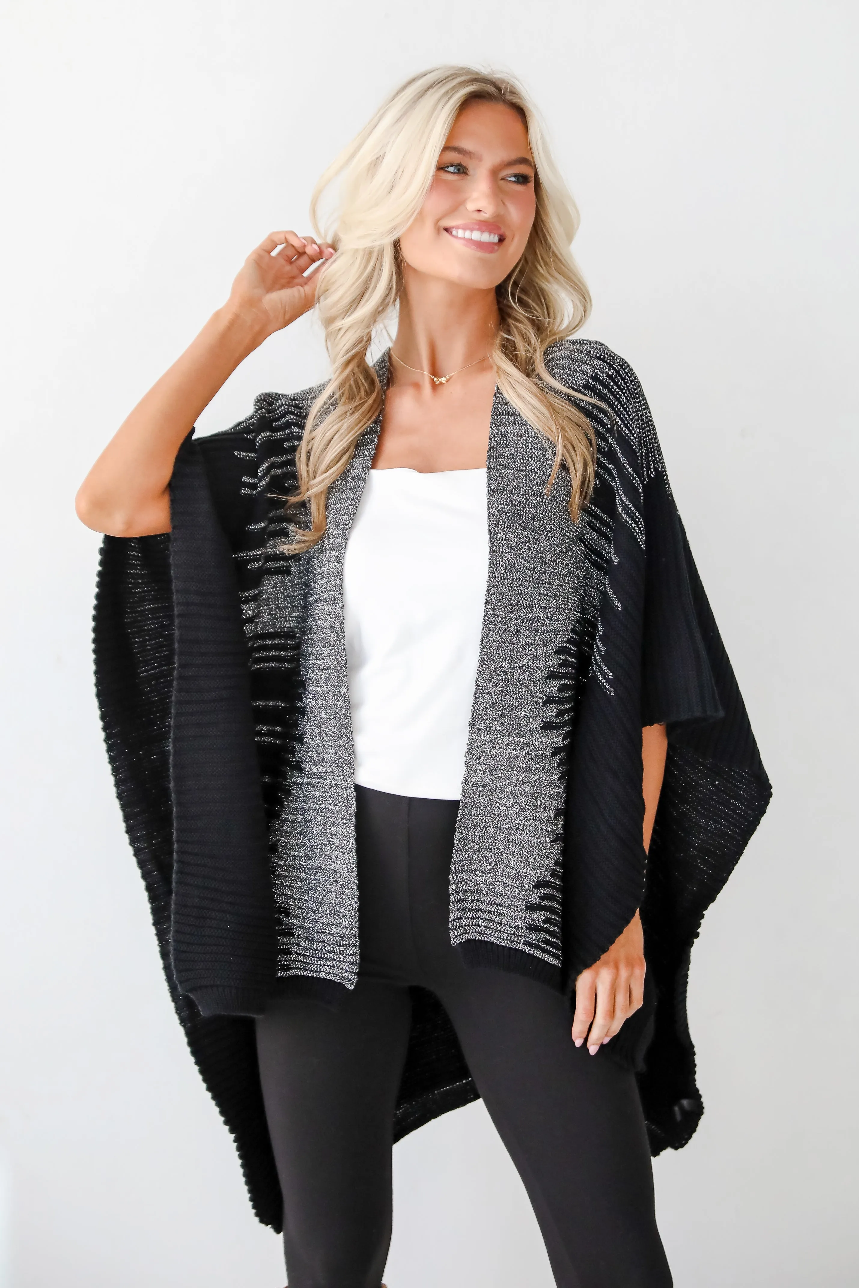 FINAL SALE - Luxe Intention Black Metallic Knit Shawl
