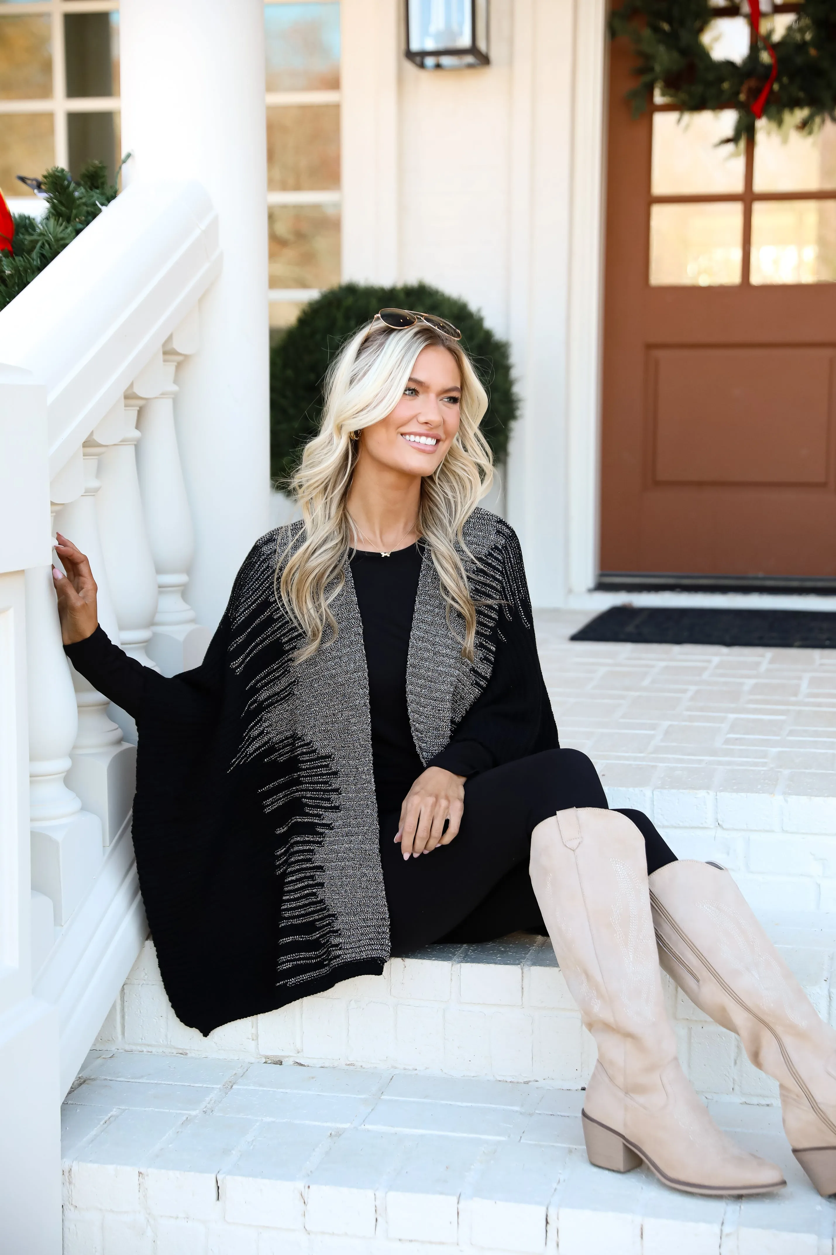 FINAL SALE - Luxe Intention Black Metallic Knit Shawl