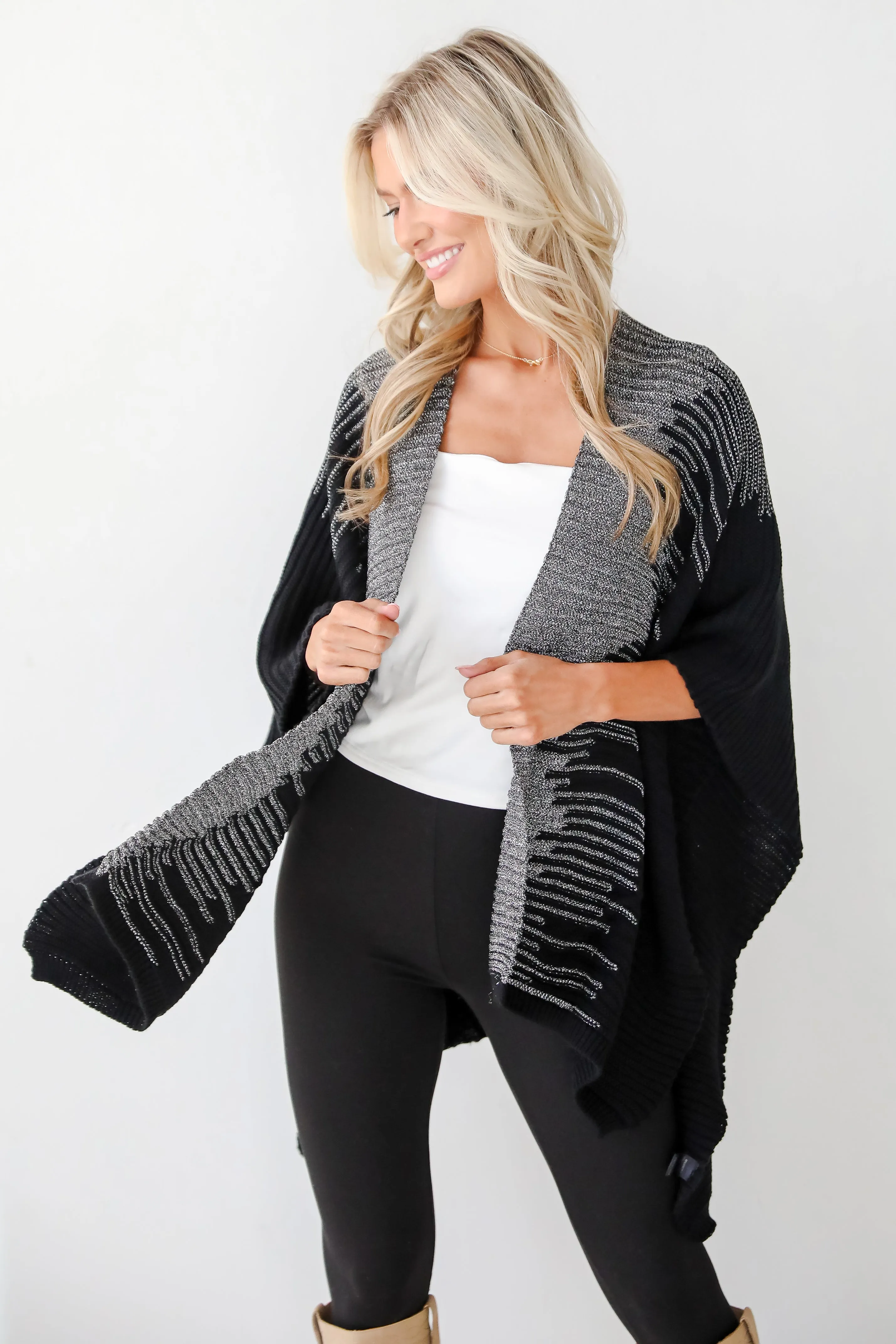 FINAL SALE - Luxe Intention Black Metallic Knit Shawl