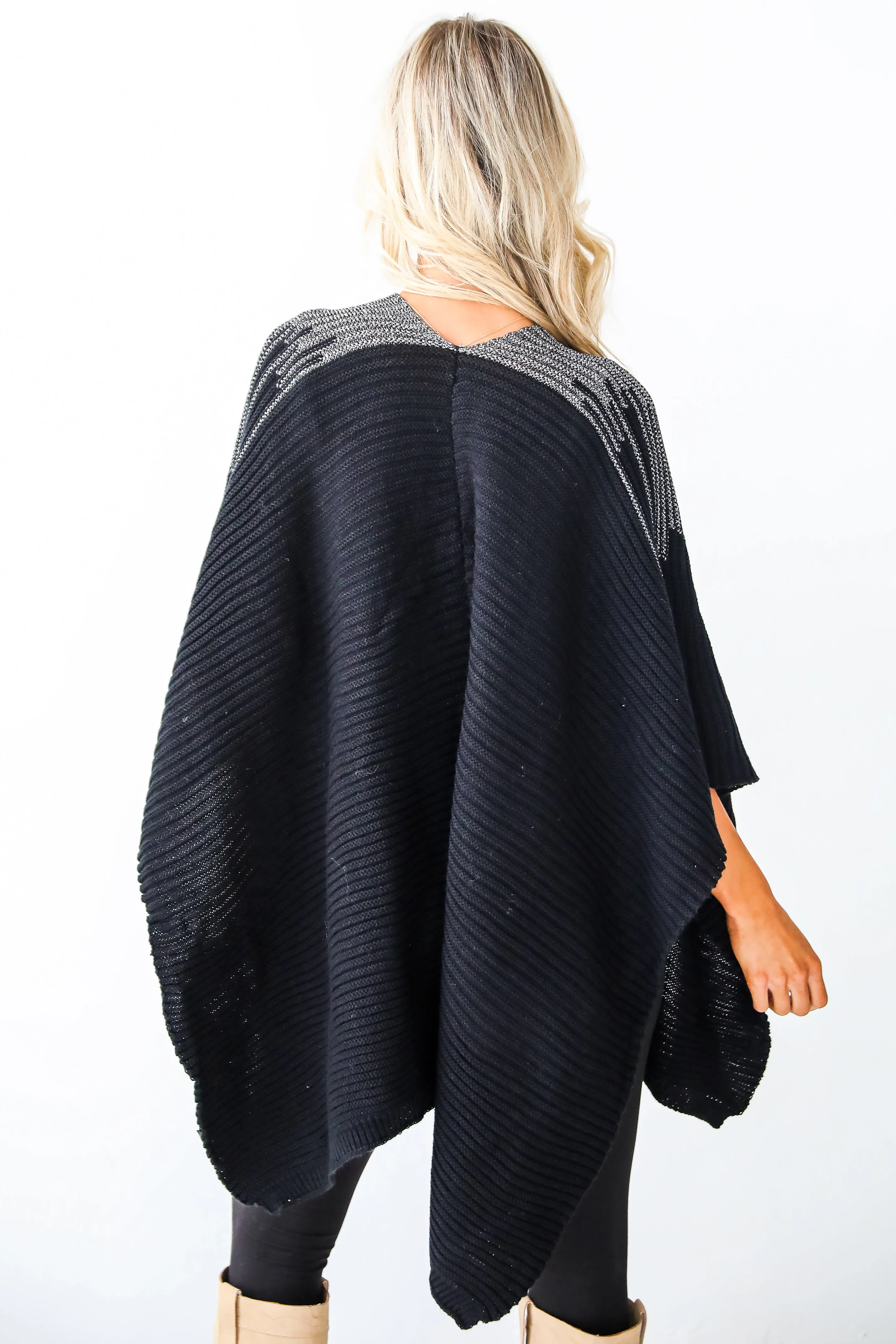 FINAL SALE - Luxe Intention Black Metallic Knit Shawl