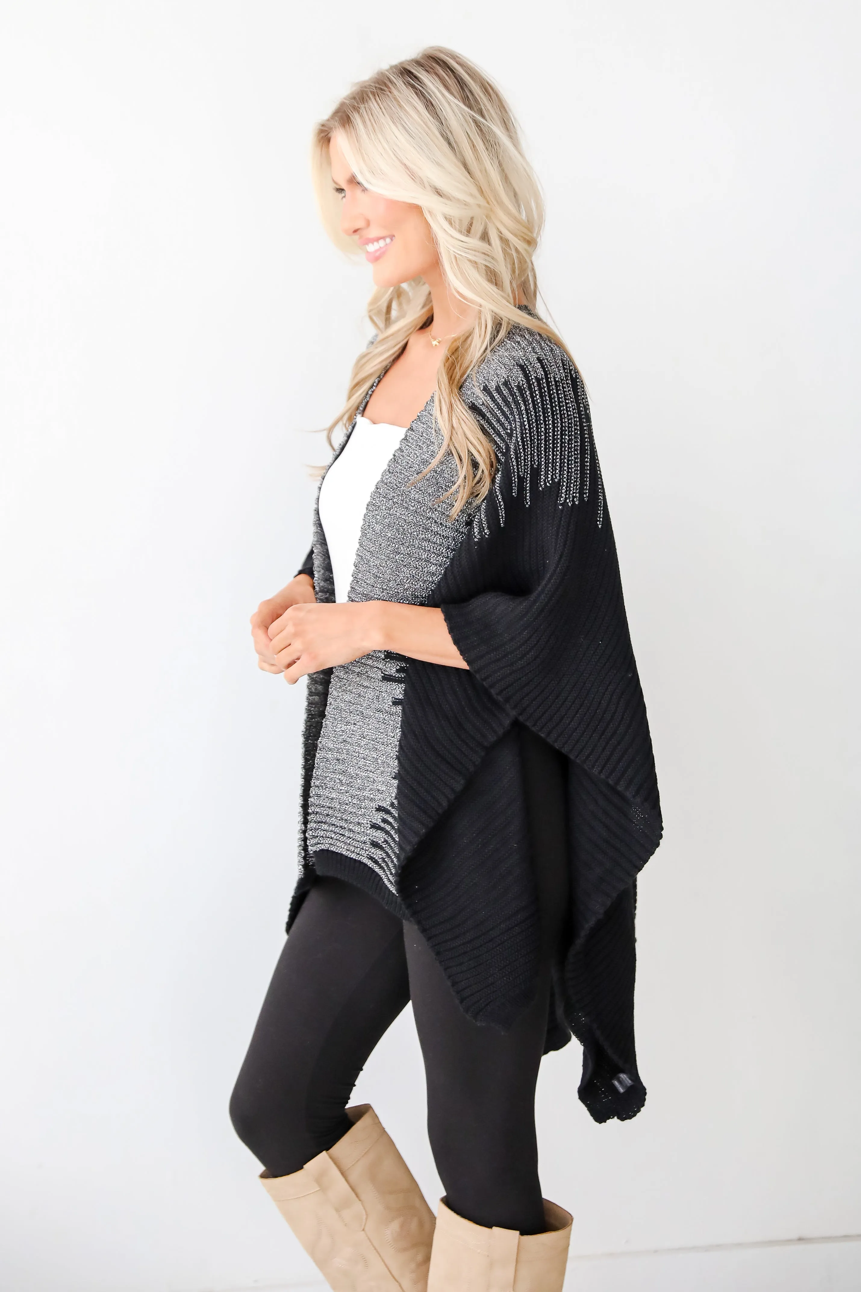 FINAL SALE - Luxe Intention Black Metallic Knit Shawl
