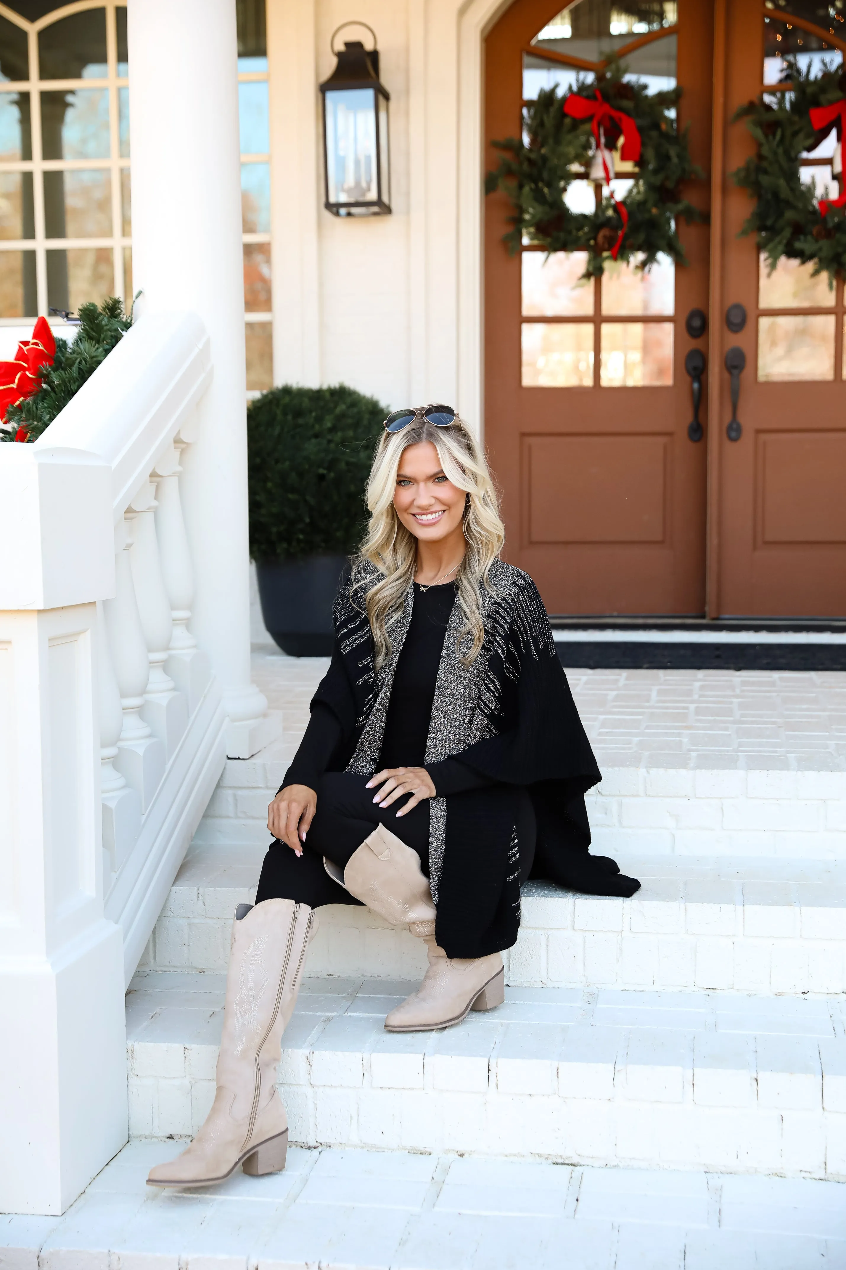 FINAL SALE - Luxe Intention Black Metallic Knit Shawl