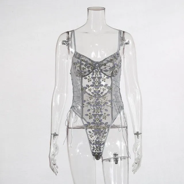 Floral Embroidery Lace Bodysuit