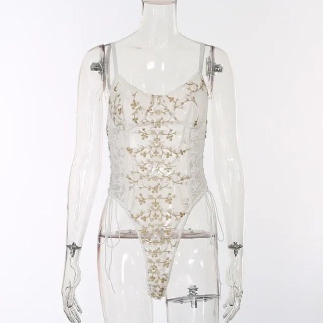 Floral Embroidery Lace Bodysuit