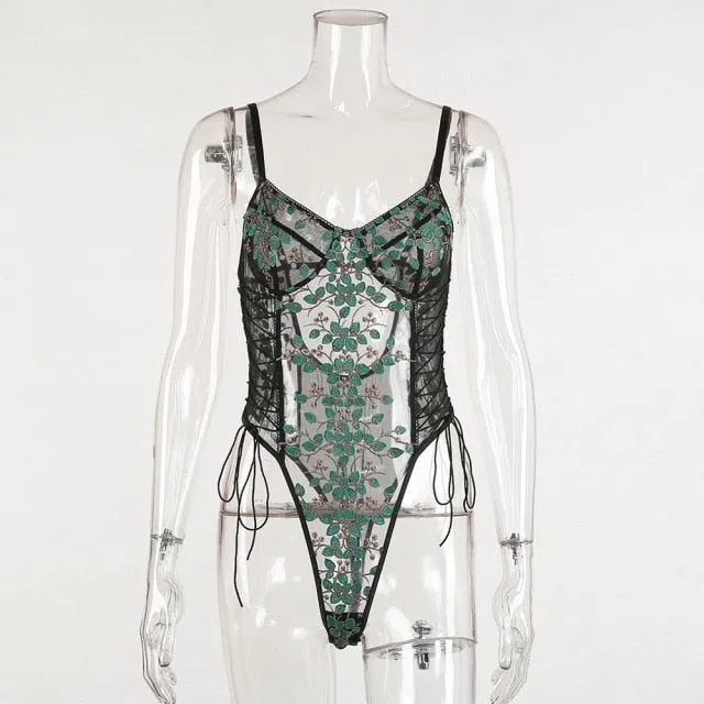 Floral Embroidery Lace Bodysuit