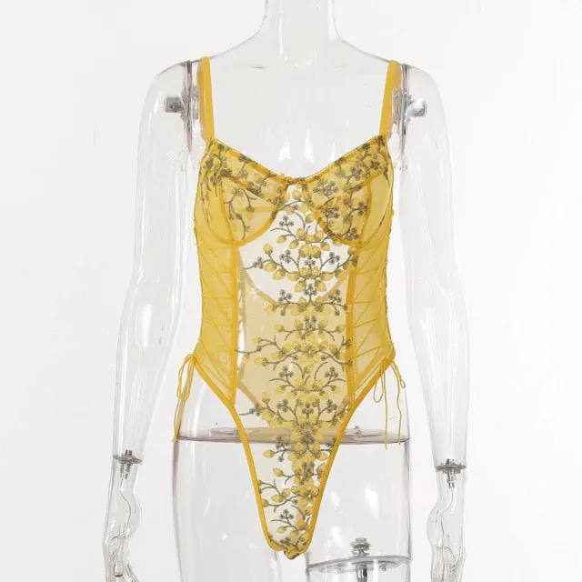 Floral Embroidery Lace Bodysuit