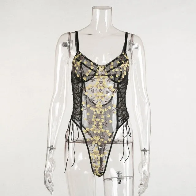 Floral Embroidery Lace Bodysuit