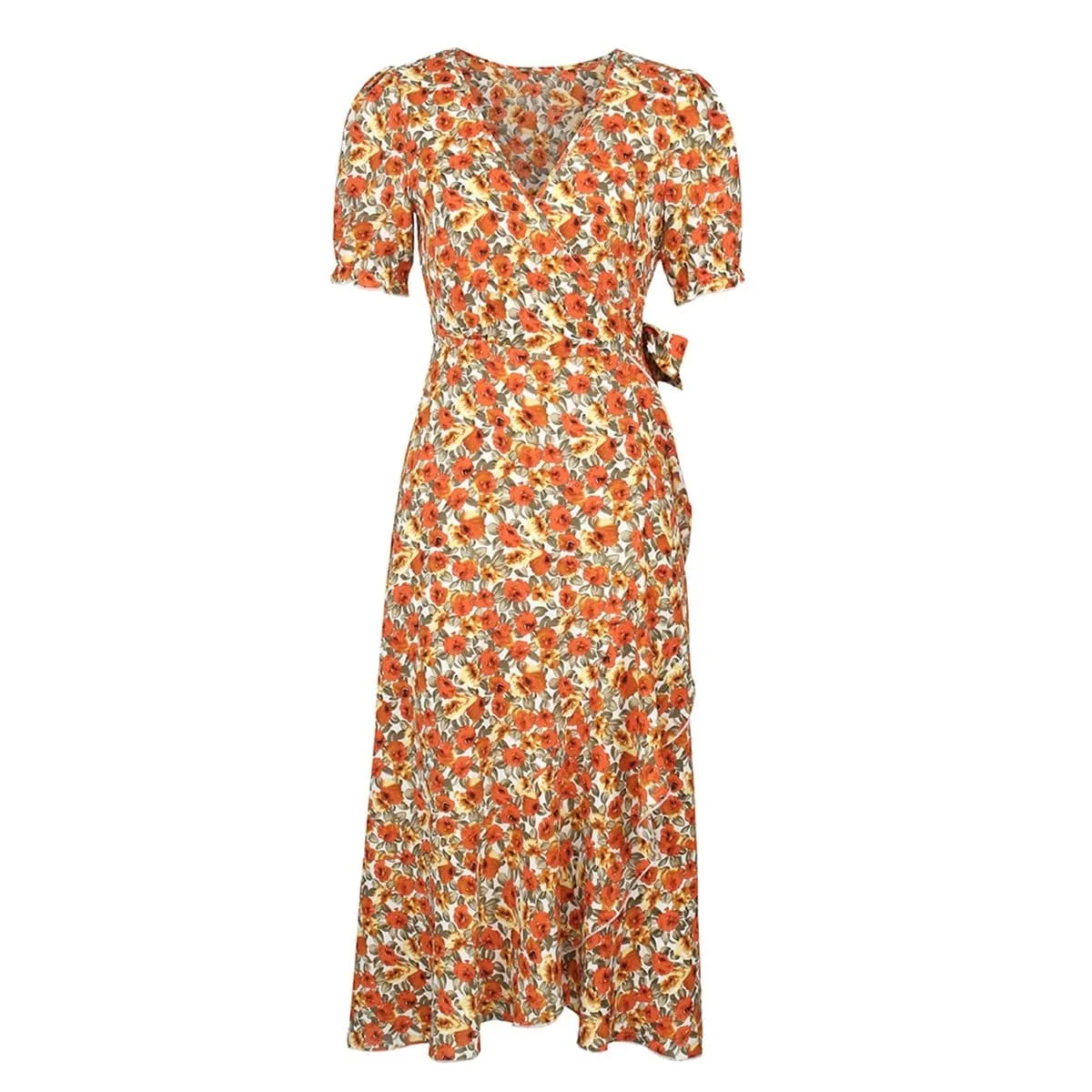 FLORAL V-NECK WRAP DRESS