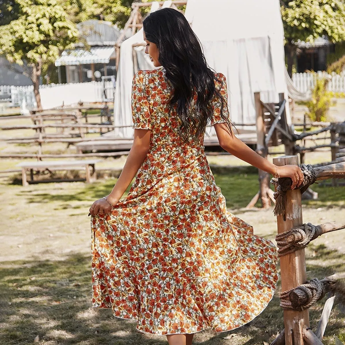 FLORAL V-NECK WRAP DRESS