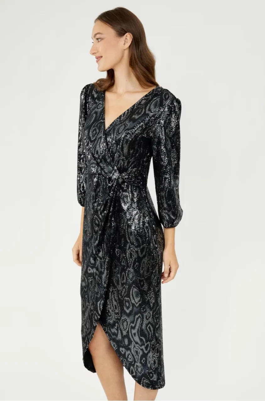 Formal Abstract Wrap Dress
