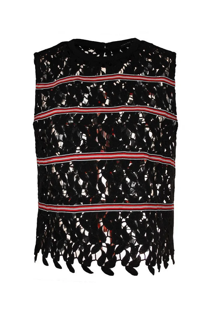 Game On Black Lace Top With Red Back Ribbons