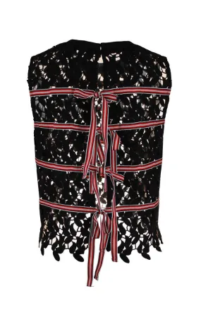 Game On Black Lace Top With Red Back Ribbons