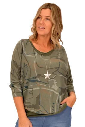 Green Abstract Print Top Set