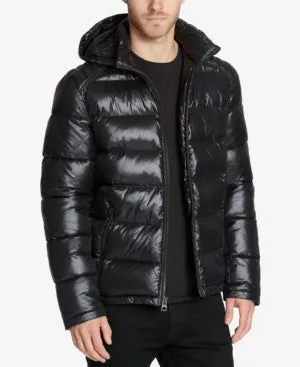 Guess Mens Puffer Jacket Coat Medium Black Full Zip Solid