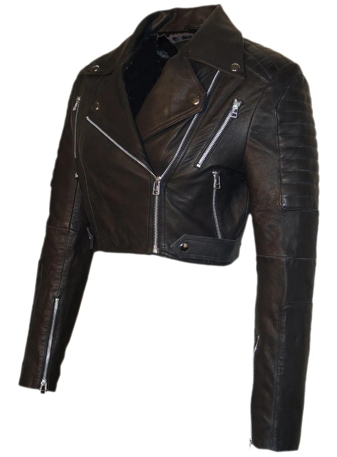 Hand made Short Cropped Bolero Style Leather Motorcycle Biker Women Jacket