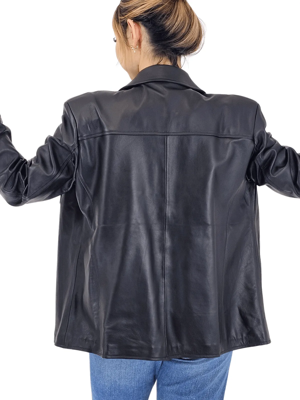 Handcrafted Oversized Women's Sheepskin Leather Jacket – Classic Black, Stylish & Versatile