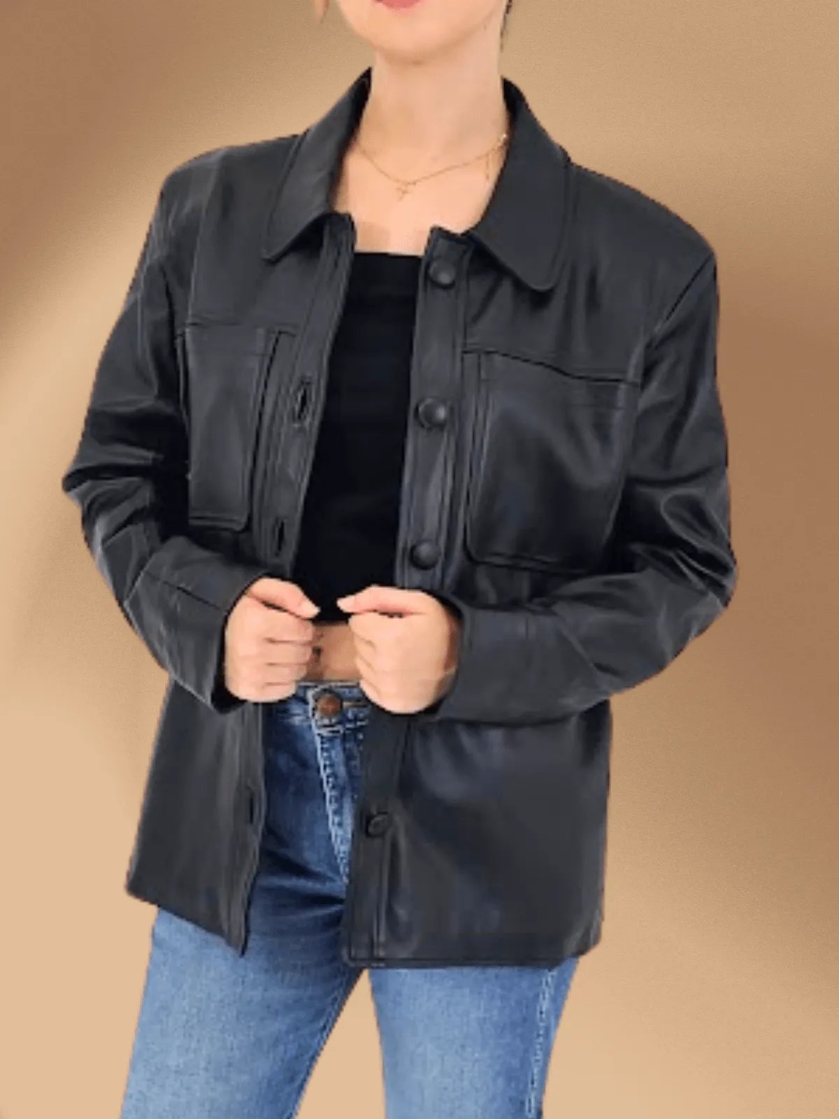 Handcrafted Oversized Women's Sheepskin Leather Jacket – Classic Black, Stylish & Versatile