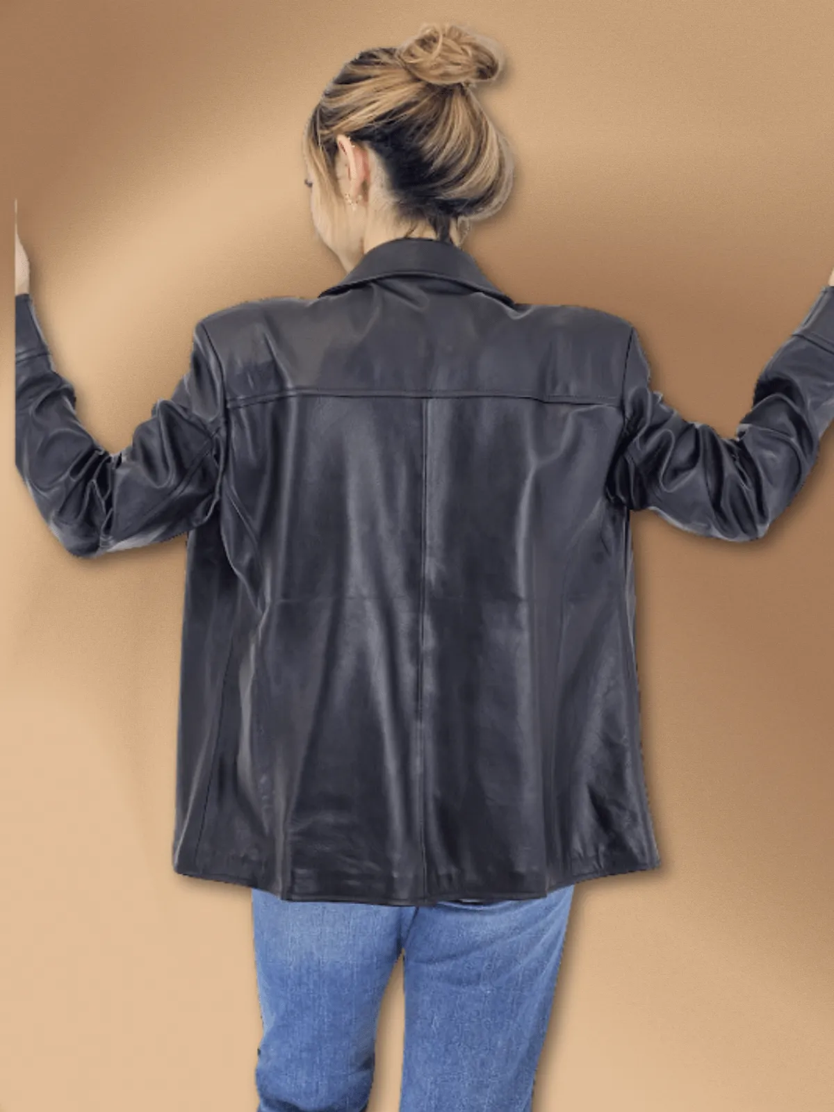 Handcrafted Oversized Women's Sheepskin Leather Jacket – Classic Black, Stylish & Versatile
