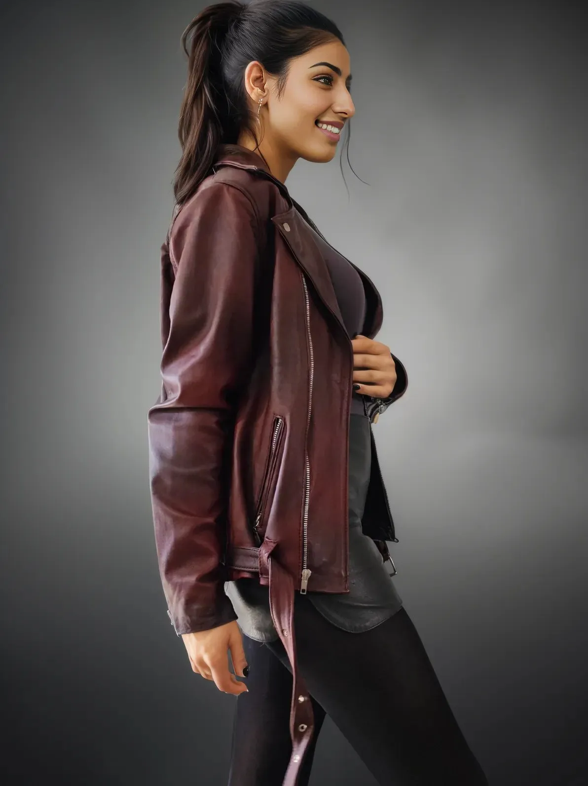 Handcrafted Women's Sheepskin Leather Biker Jacket – Premium Biker Style Burgundy