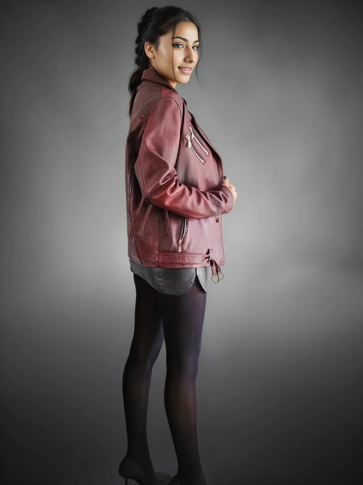 Handcrafted Women's Sheepskin Leather Biker Jacket – Premium Biker Style Burgundy