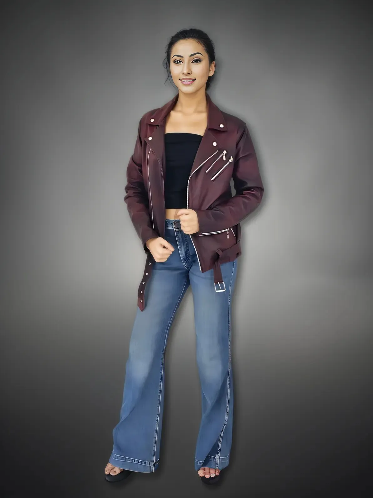 Handcrafted Women's Sheepskin Leather Biker Jacket – Premium Biker Style Burgundy