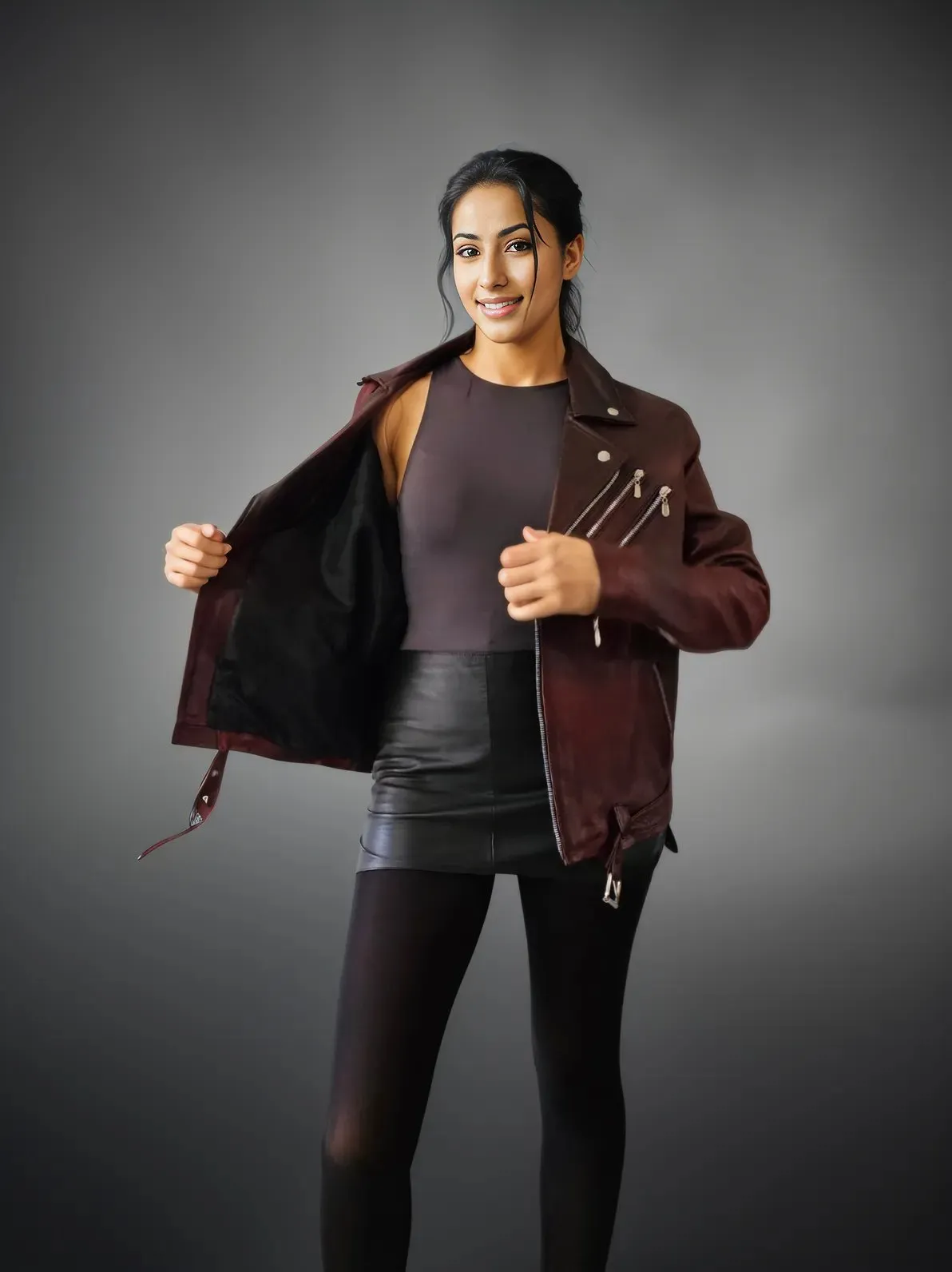 Handcrafted Women's Sheepskin Leather Biker Jacket – Premium Biker Style Burgundy