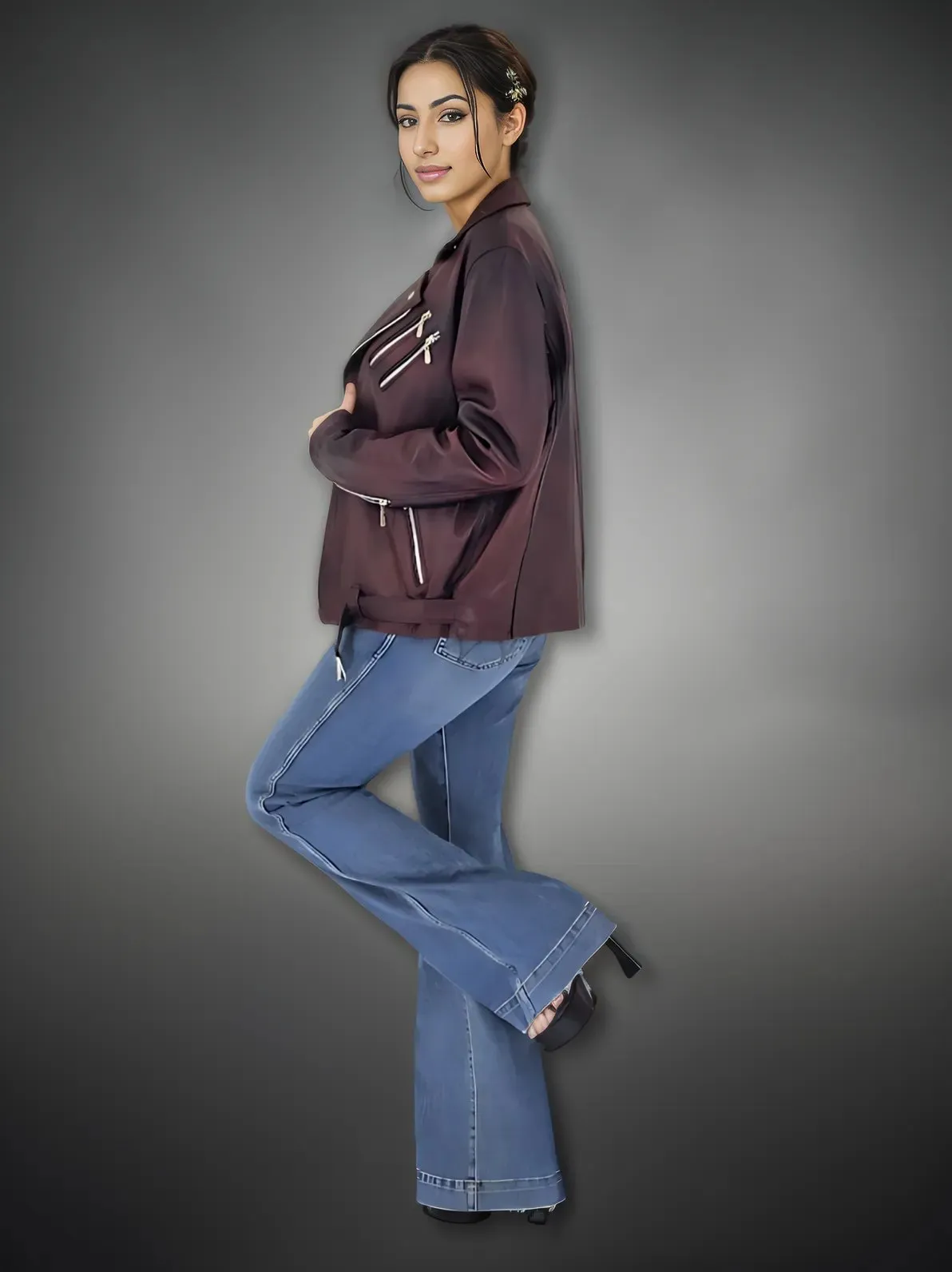 Handcrafted Women's Sheepskin Leather Biker Jacket – Premium Biker Style Burgundy