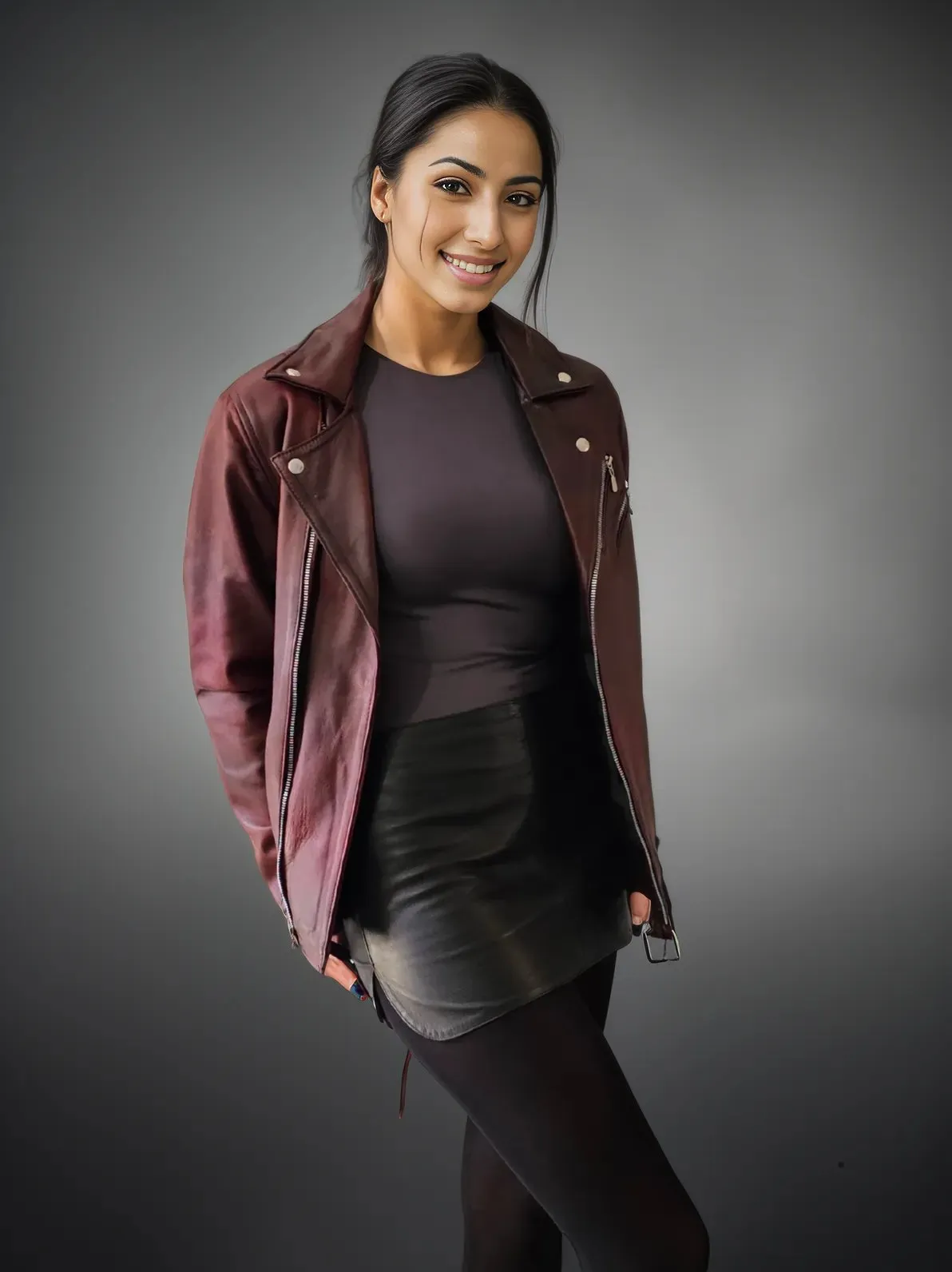 Handcrafted Women's Sheepskin Leather Biker Jacket – Premium Biker Style Burgundy