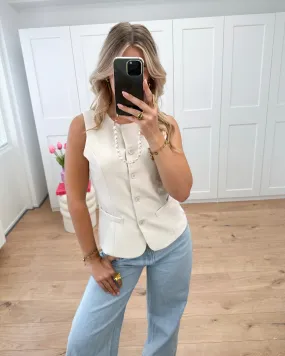 High Button Gilet Ecru