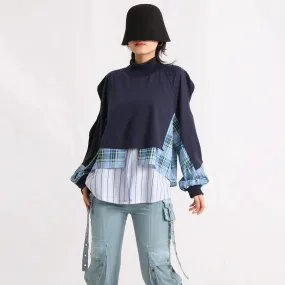 Hit Color Sweatshirts For Women Round Neck Long Sleeve Casual Loose Patchwork Button Sweatshirt Female Fashion 2023
