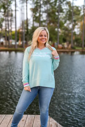 I'm Still Weekending Embroidery V Neck Corded Sweatshirt