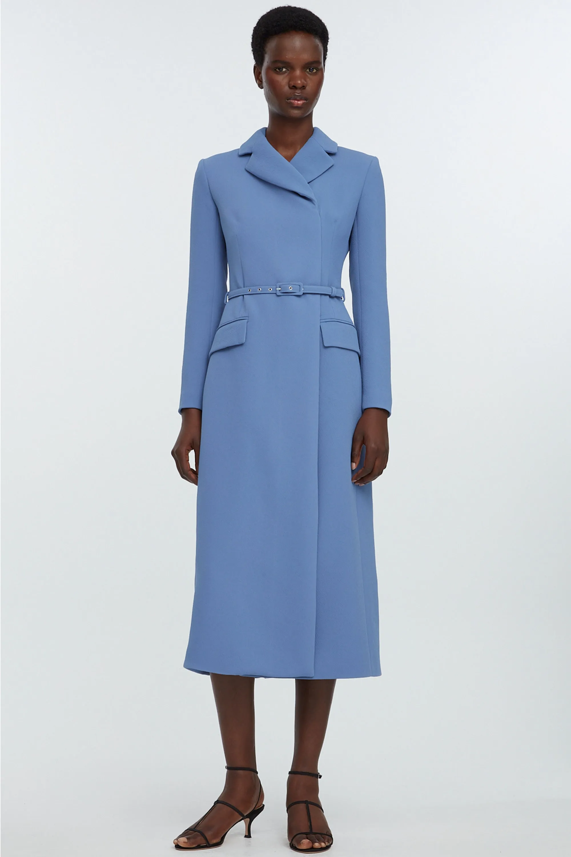 Kalonice Wrap Coat Dress In Indigo Double Crepe