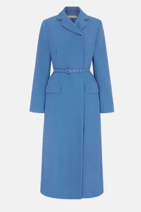 Kalonice Wrap Coat Dress In Indigo Double Crepe