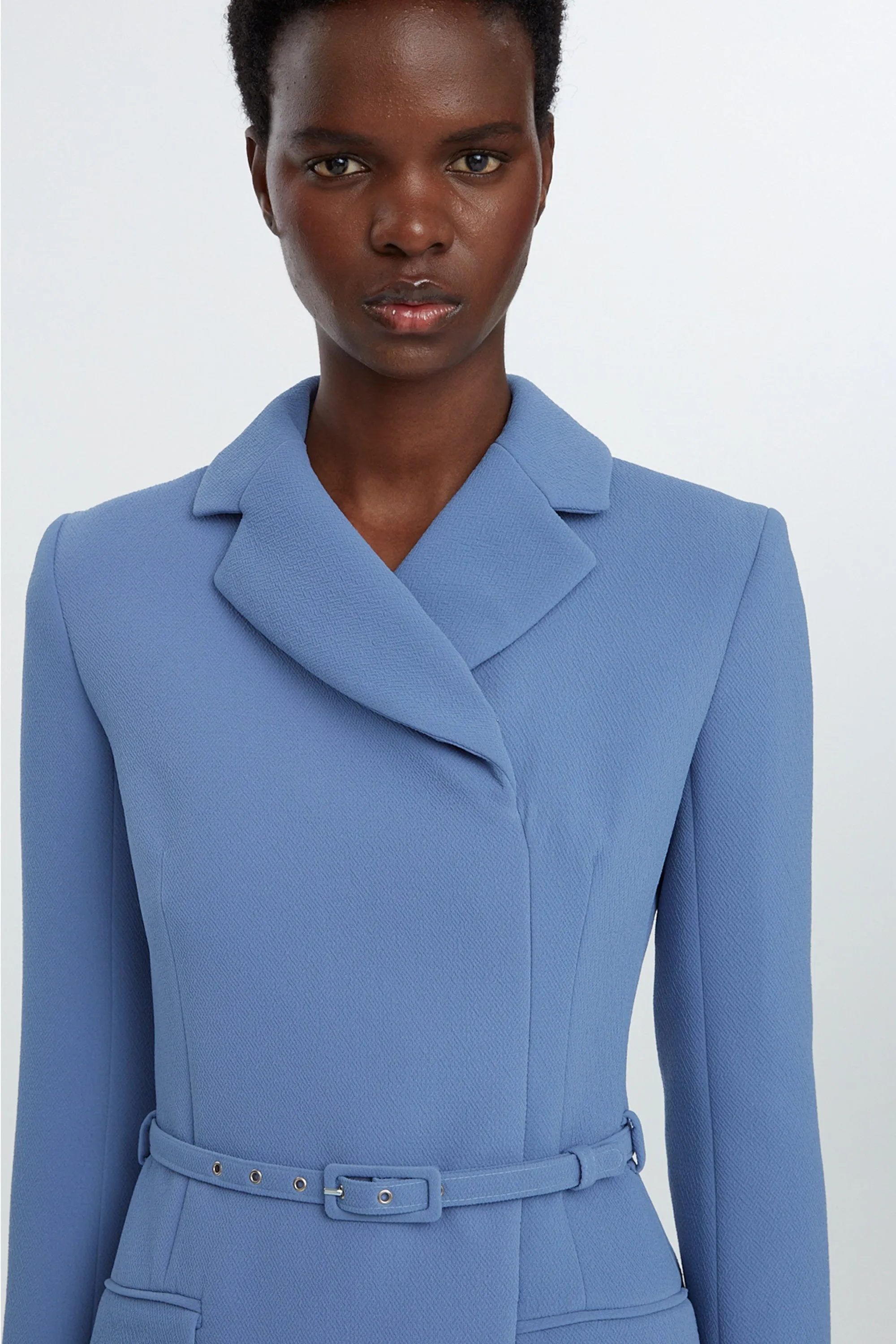 Kalonice Wrap Coat Dress In Indigo Double Crepe