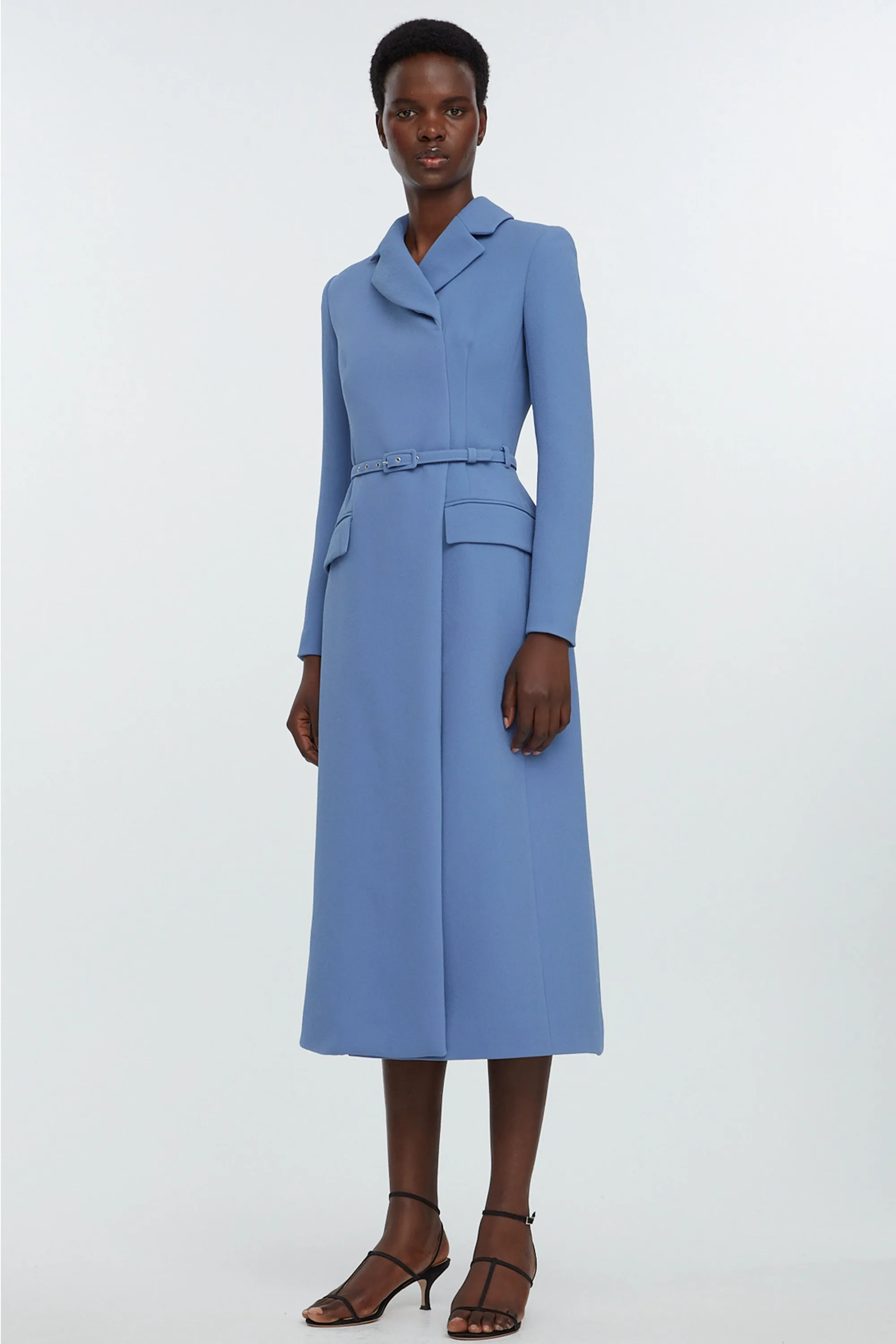 Kalonice Wrap Coat Dress In Indigo Double Crepe