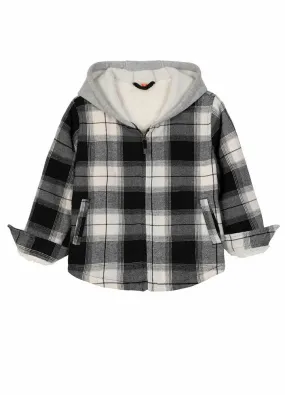 Kids Matching Family Zip Up Black White Plaid Flannel Hoodie