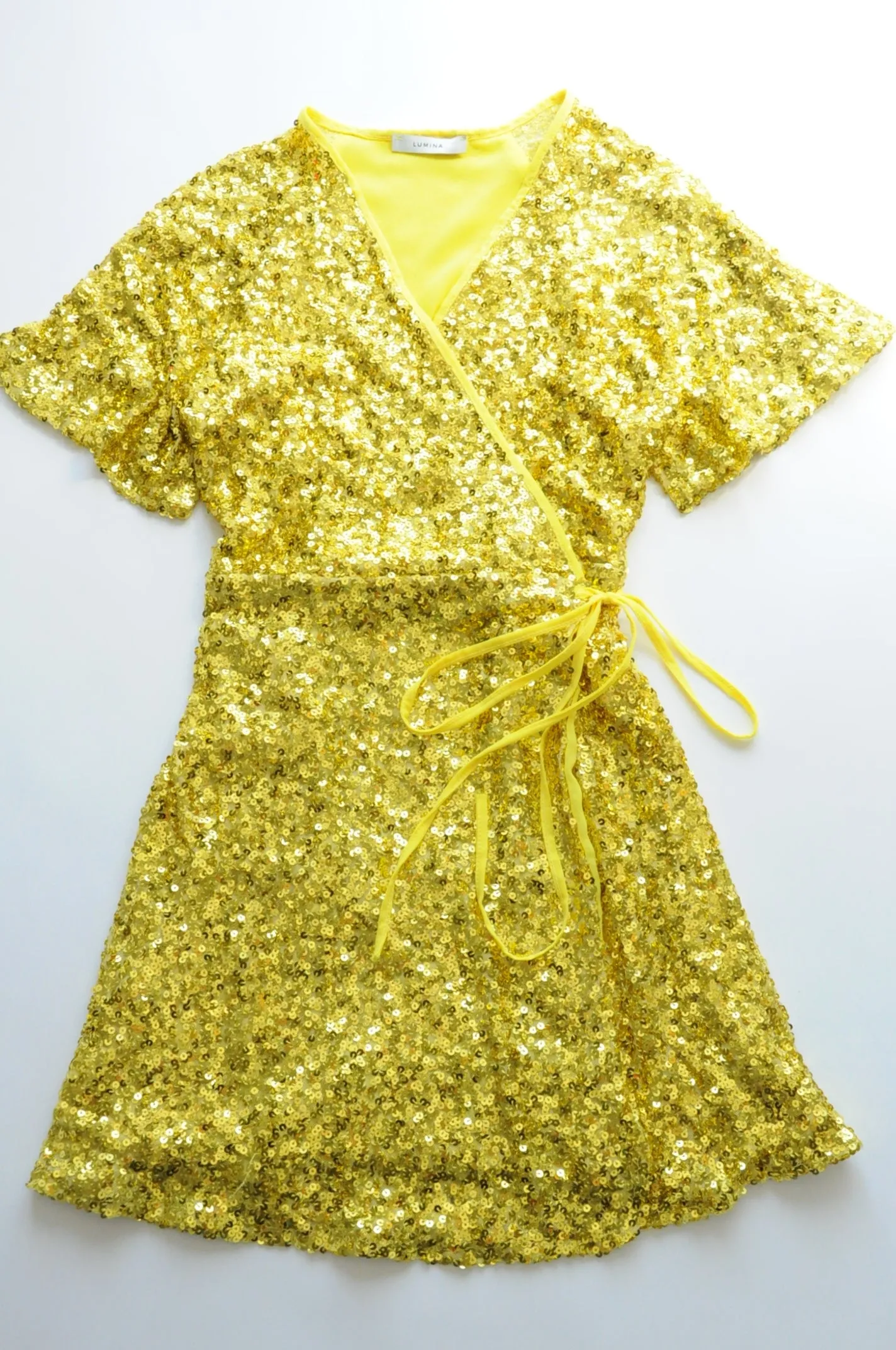 Lemon sequin wrap dress