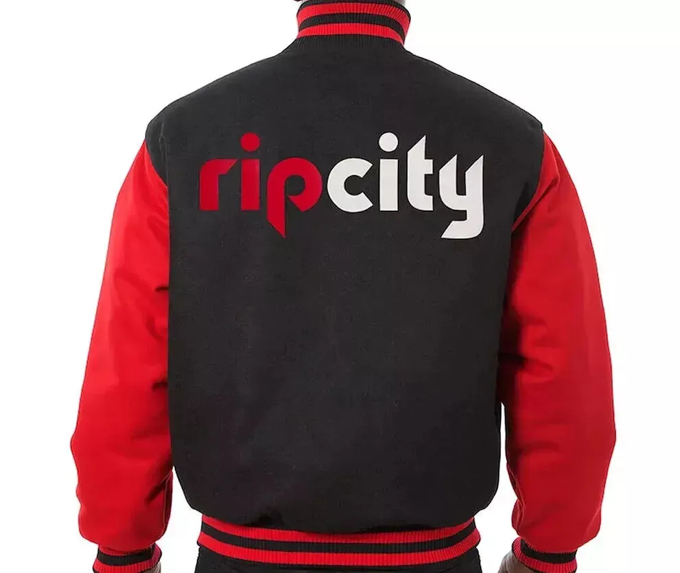Letterman Portland Trail Blazers Black and Red-All Wool Varsity Jacket