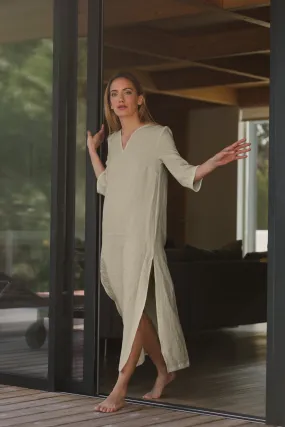 Long linen tunic dress beige natural - Carol