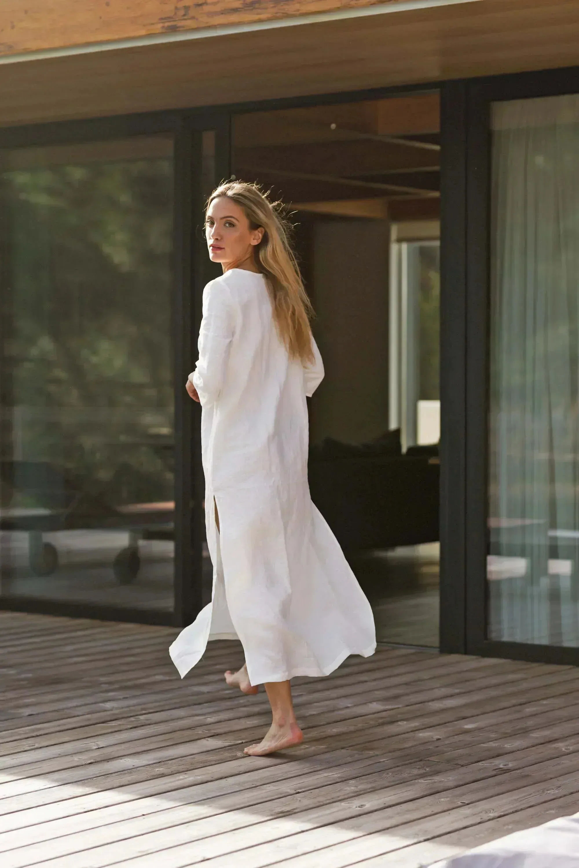 Long linen tunic dress beige natural - Carol