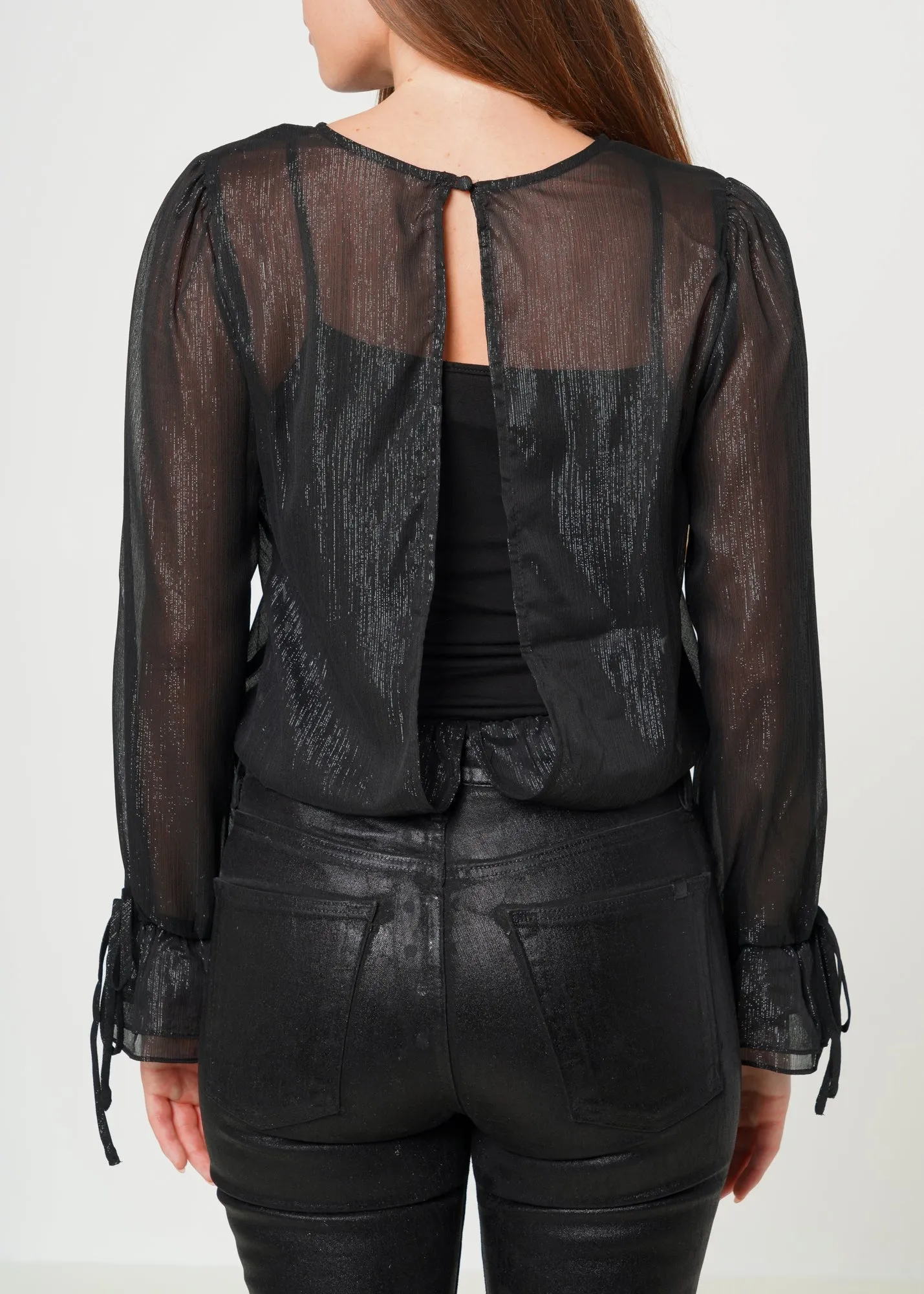 Lurex Yoryu Split Back Bodysuit In Black