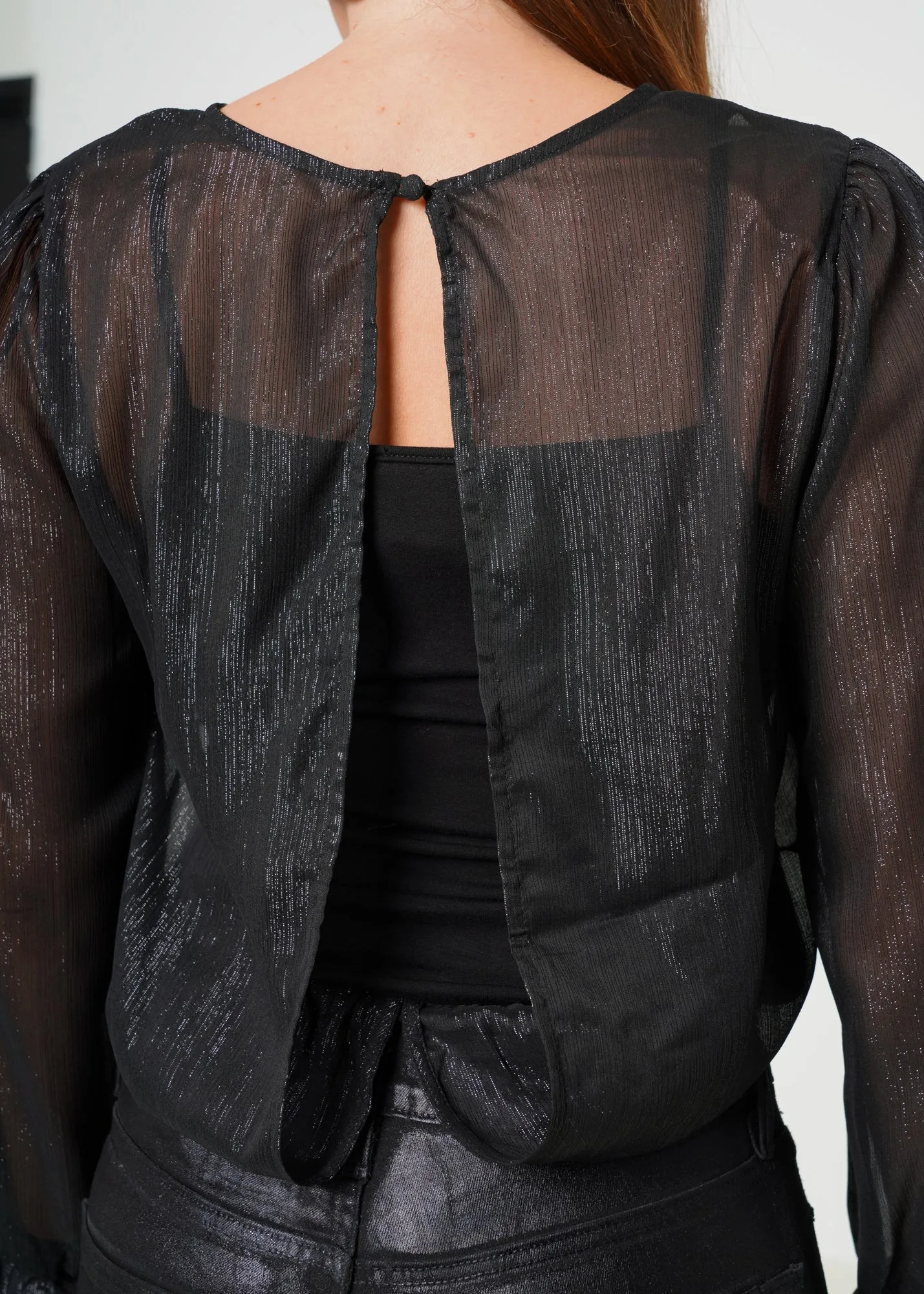 Lurex Yoryu Split Back Bodysuit In Black